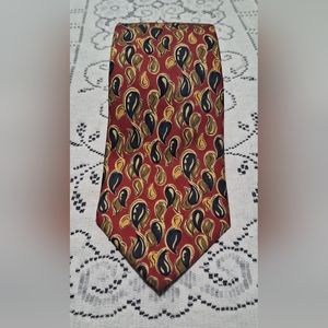 Vintage Ryan Lonigan 100% Silk Tie, Black/Gold/Red, Made in USA Dry Cleaned